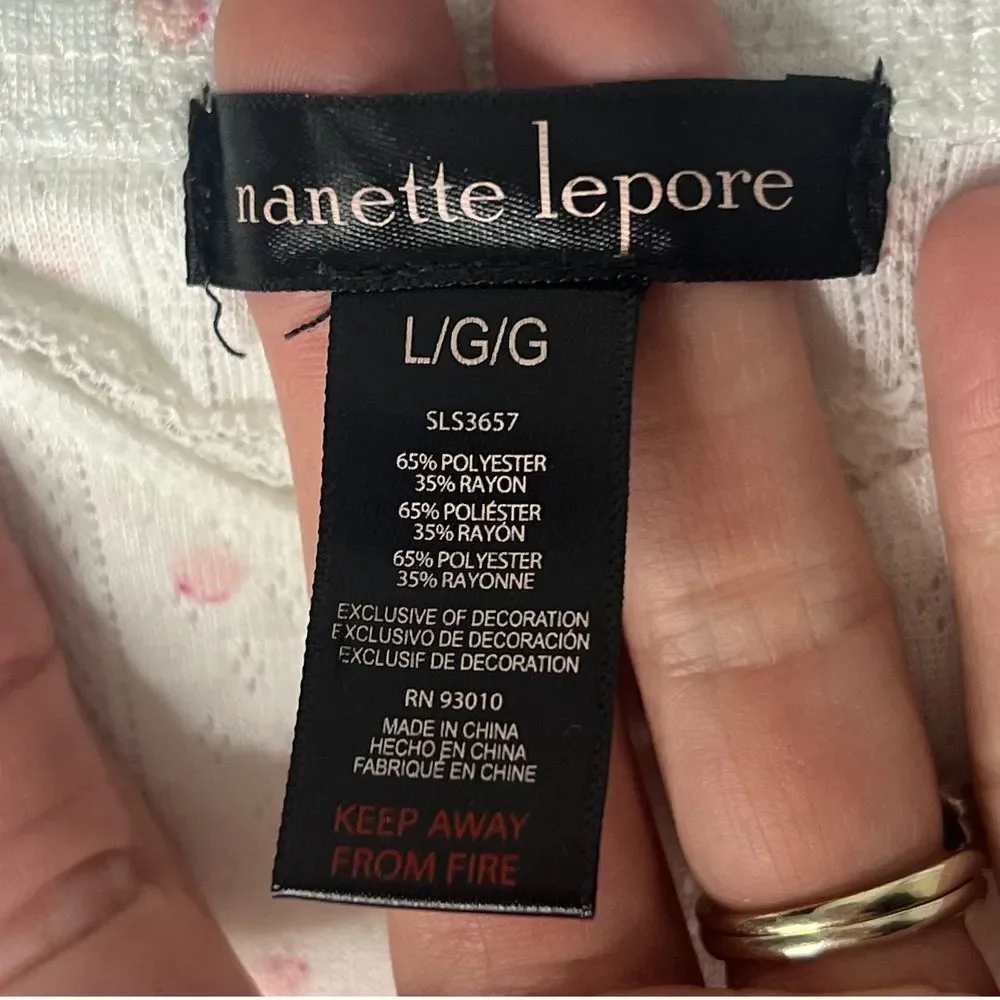 Nanette Lepore Pajama‎ Set Cami Top Shorts Lingerie Sleepwear White Pink Dot L